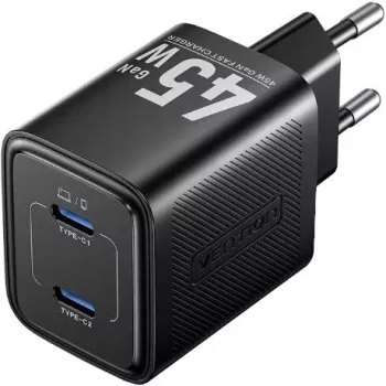 Vention FEFB0-EU 45W patalpų kintamosios srovės greitasis įkroviklis 2× USB-C – išmaniajam telefonui, nešiojamam kompiuteriui, planšetiniam kompiuteriui, išmaniajam laikrodžiui, ausinėms (juodas)