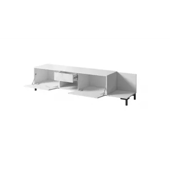 TV spintelė Cama Meble MARMO 2D1S1K, 195x40x47,5 cm, balta matinė/viršus marmuro baltumo