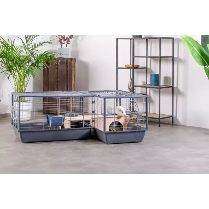 Patalpose laikoma triušių narvelė ZOLUX Neolife Connect 101,5×54×51 cm — metalinis rėmas, plastikinis pagrindas, pilka