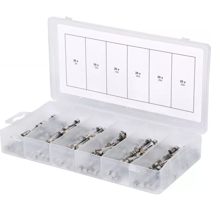 Saugiklių rinkinys ks tools 970.0270 – 120 vnt., plokštieji saugikliai 5–30 A