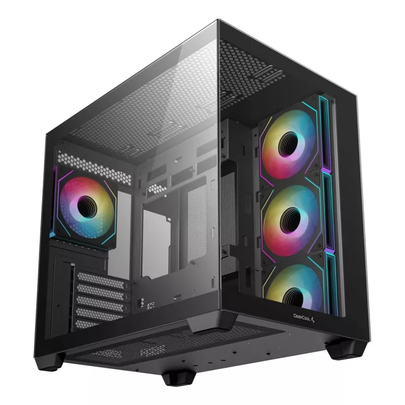 PC korpusas DeepCool CG530 4F Midi Tower Juoda — grūdintas stiklas, ATX/ITX/Micro ATX, 3x120mm ventiliatoriai, USB-C