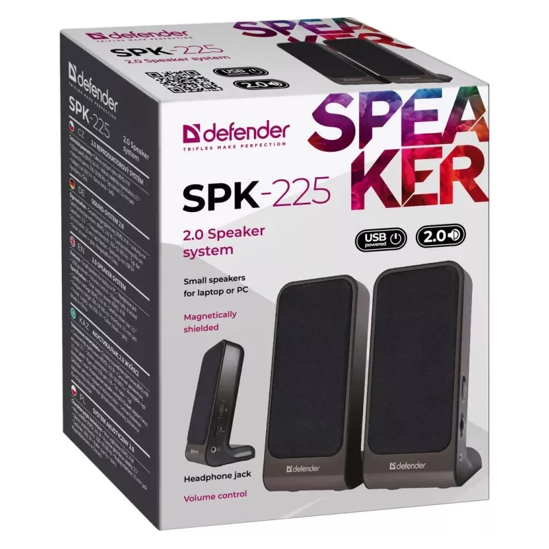 DEFENDER SPK-225 laidinės 2.0 garsiakalbiai, 4 W RMS, USB/DC 5 V, 3,5 mm, juodi