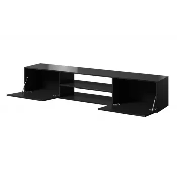 TV spintelė Cama Meble SLIDE 200K — 200x40x37 cm, blizgiai juoda, medžio drožlių plokštės viršus