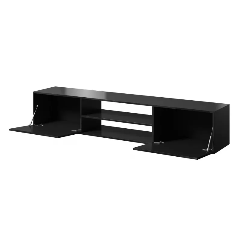 TV spintelė Cama Meble SLIDE 200K — 200x40x37 cm, blizgiai juoda, medžio drožlių plokštės viršus