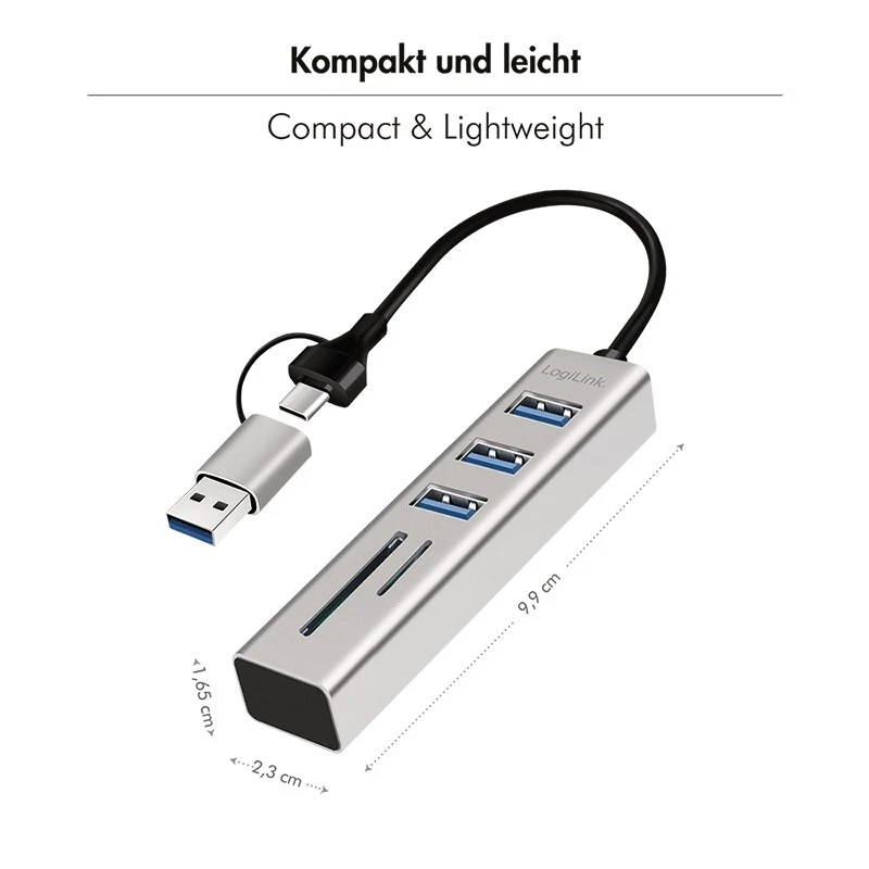 USB3.0 šakotuvas USB-A, SD/microSD lizdas, 2-in-1