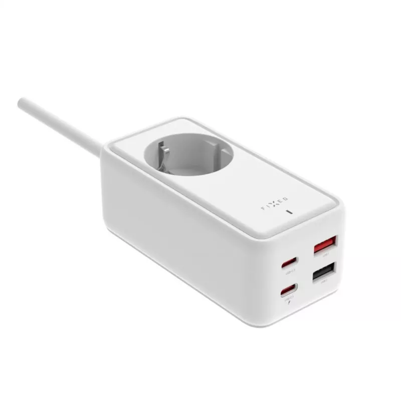 Maitinimo prailginimo adapteris FIXED FIXCS65-1.5-WH su 2× USB-C PD 65W ir 2× USB-A prievadais
