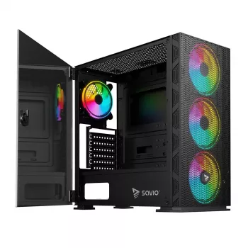 SAVIO kompiuterio korpusas Raptor X1 ARGB stiklo/tinklelio juodas