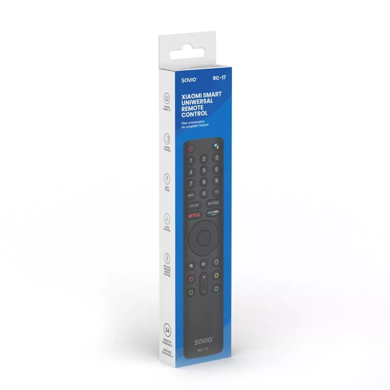 SAVIO RC-17 TV nuotolinio valdymo pultas IR/Bluetooth, palaiko 20 įrenginių, 10 m veikimo nuotolis, juodas