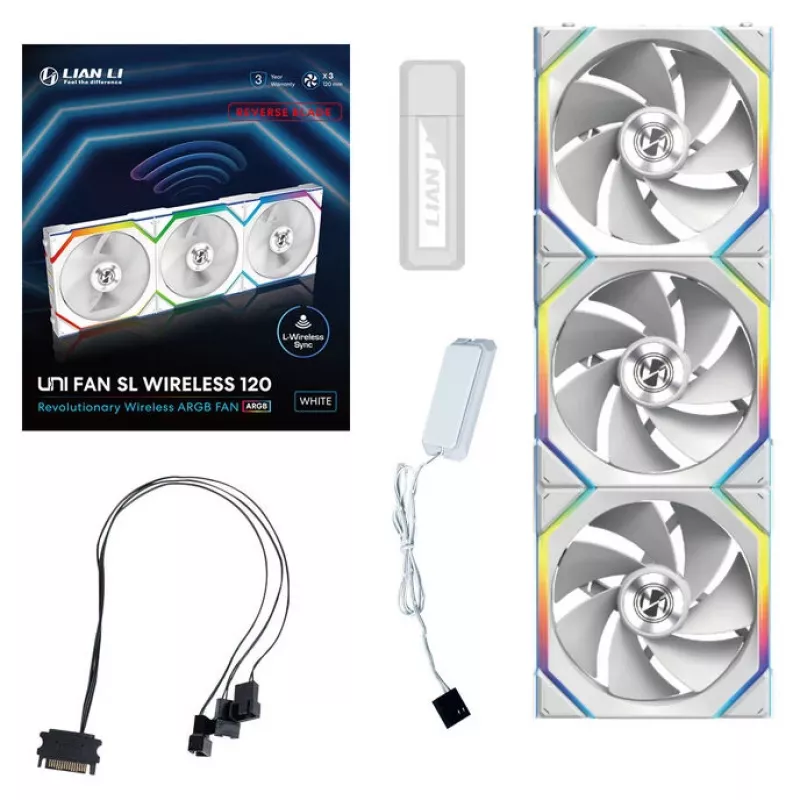 Lian Li UNI FAN SL Wireless 120 ARGB Reverse Blade Balta 3 vnt. pakuotė