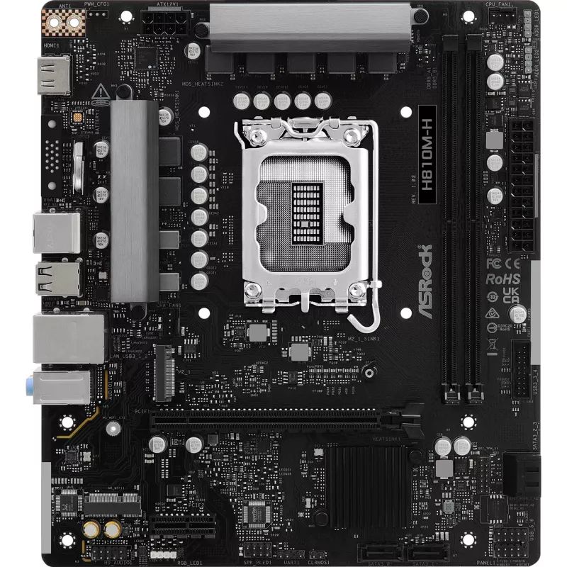 Motininė plokštė ASROCK H810M‑X micro ATX Intel H810 LGA 1851 DDR5 2× DIMM 128GB M.2 2.5GbE HDMI DisplayPort