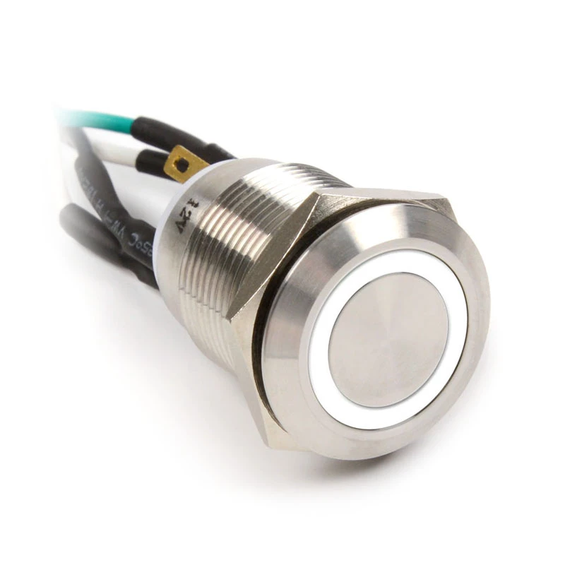 Vandalui atsparus mygtukas Impactics LAN_22 serija, 19 mm, IP67, balta LED, sidabrinis