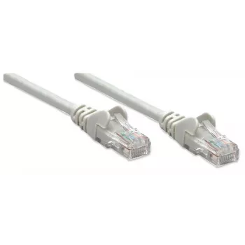 Intellinet tinklo komutacinis kabelis, Cat6, 1 m, pilkas, CCA, U/UTP, PVC, RJ45, auksu dengti kontaktai, su apsauga nuo užkabinimo, su antgaliais, viso gyvenimo garantija
