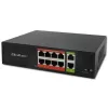 Tinklo komutatorius QOLTEC FAST Ethernet PoE 8xRJ45 su 2xRJ45 aukštyninio ryšio prievadais (modelis 52290)