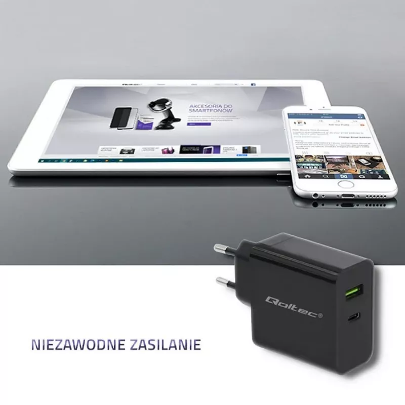 Maitinimo adapteris QOLTEC 51717 45W 20V 3A kintamosios srovės patalpų įkroviklis išmaniajam laikrodžiui, juodas