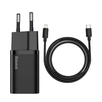 Baseus Super Si greitasis įkroviklis 1C 20W su USB-C laidu, skirtu Lightning, 1 m (juodas)