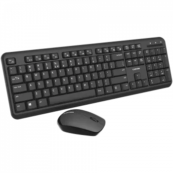 Belaidės klaviatūros ir pelės rinkinys CANYON CNS-HSETW02-UK/US Juoda Velvet — kompaktiškas belaidis rinkinys su USB imtuvu