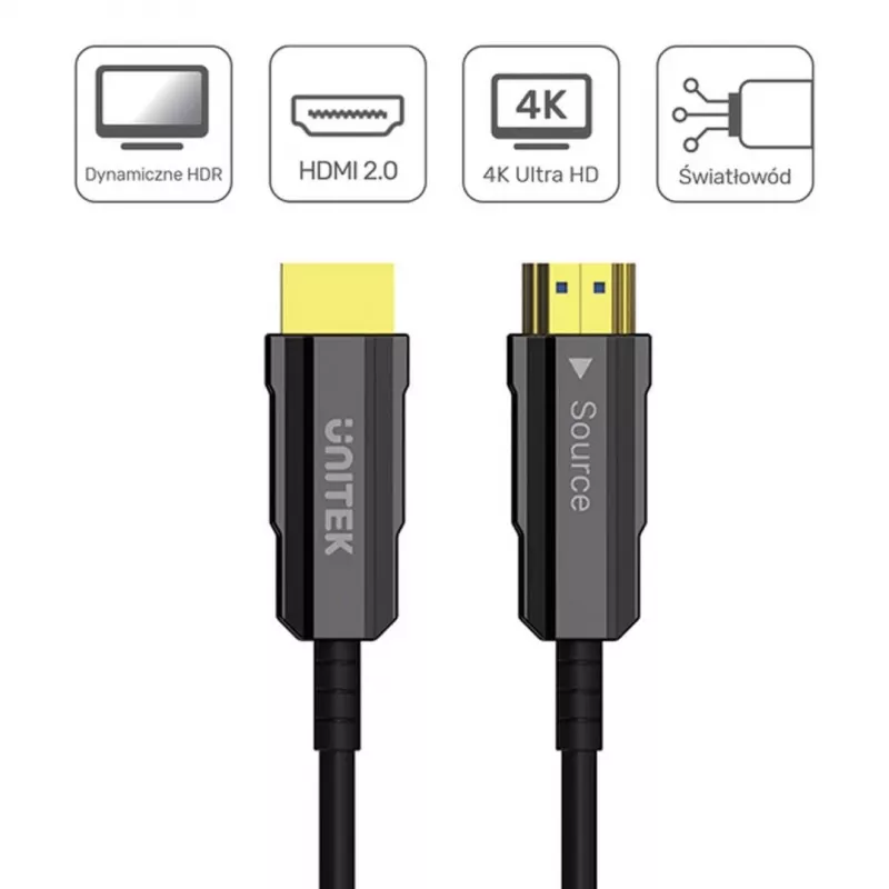 Unitek HDMI optinis kabelis C11072BK03-7M — 7 m, HDMI 2.0, 4K 60Hz, kištukas-kištukas, juodas