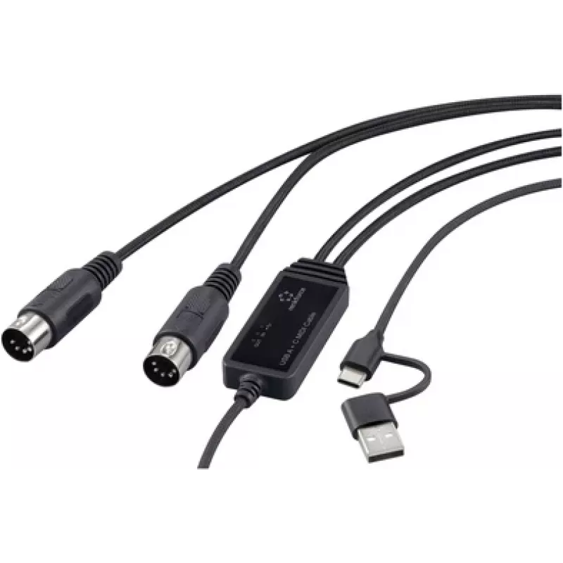 Renkforce RF-6439636 USB, MIDI adapteris [2x DIN kištukas 5 kontaktų - 1x USB-C®, USB-A] Juodas 2 m (RF-6439636)