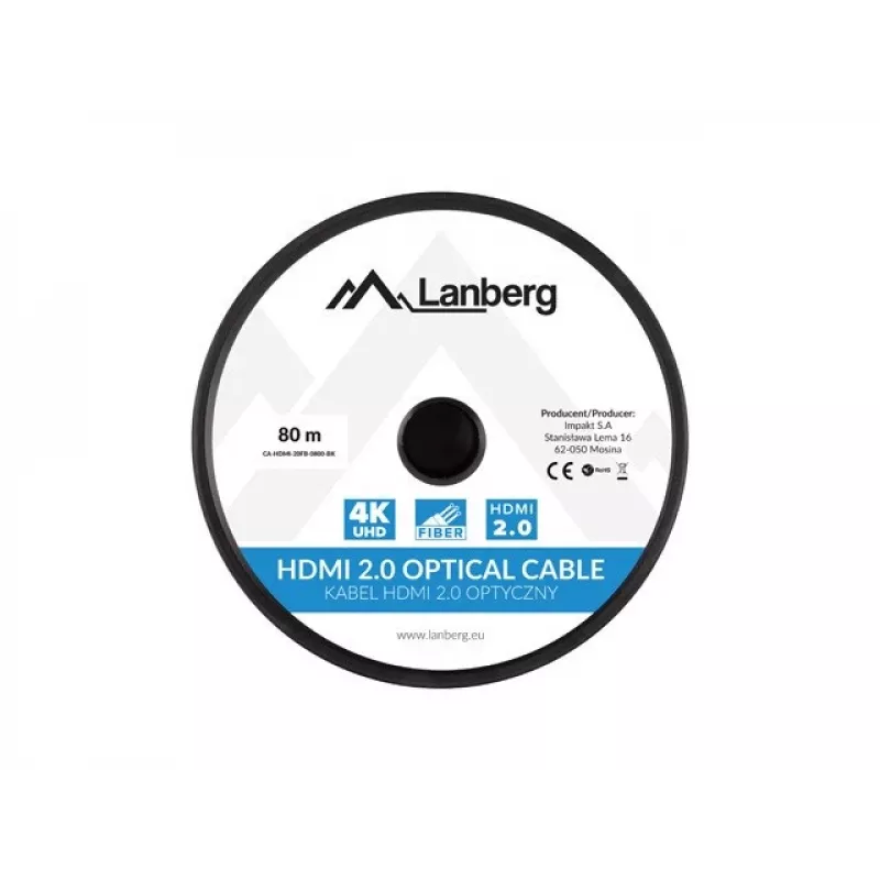 HDMI laidas Lanberg CA-HDMI-20FB-0800-BK 80 m HDMI A tipo kištukas į HDMI A tipo kištuką