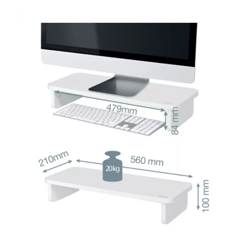 Monitoriaus laikiklis LEITZ Freestanding 64340001 — stalinis stovas 61 cm (24 colių) ekranams, 20 kg talpa, reguliuojamas aukštis, baltas