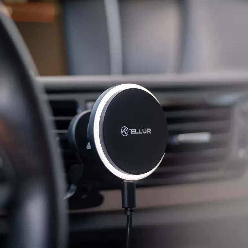 Belaidis automobilinis įkroviklis Tellur TLL151431, suderinamas su MagSafe, 15 W, juodas, išmaniesiems telefonams