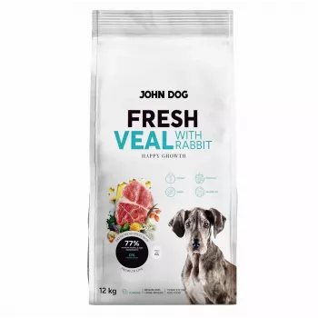 Sausas šunų maistas john dog Junior Fresh Veal with Rabbit 12 kg — šuniukų mišinys