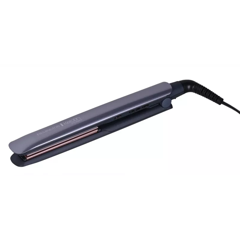 Plaukų tiesintuvas Remington S8598 Warm Juoda Pilka — keraminės plokštės 11 cm, 5 šilumos lygiai, 160–230°C, 3 m laidas, dėklas