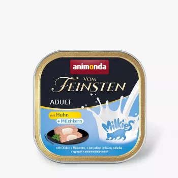 Šlapias kačių maistas animonda Vom Feinsten Adult Milkies vištienos ir pieno įdaras 100 g — šlapias ėdalas, suaugusioms katėms, vištiena, 100 g, 81% drėgmės