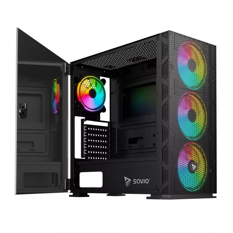 SAVIO kompiuterio korpusas Raptor X1 ARGB stiklo/tinklelio juodas