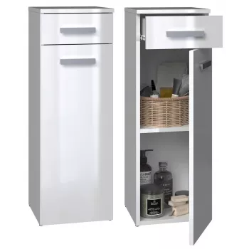 Vonios spintelė NEL V DS BIEL POŁ – pastatoma, 3 lentynos, 300×300×850 mm, baltas rėmas