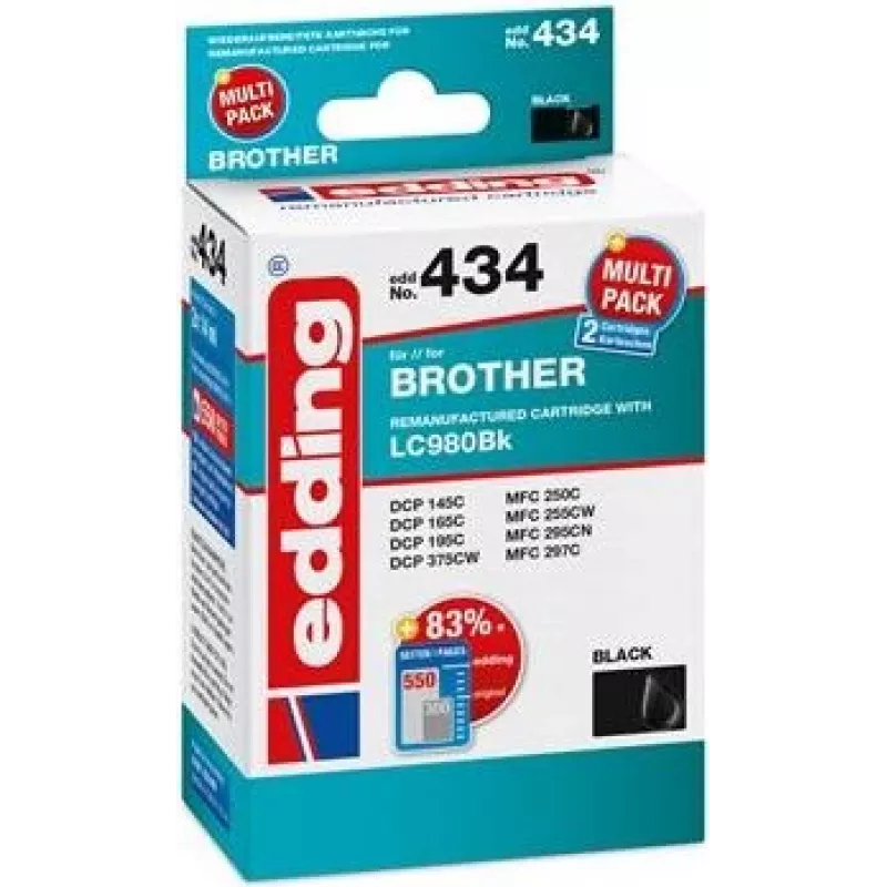 Rašalo kasetė Edding EDD-434 2 vnt. Suderinama Juoda 14 ml