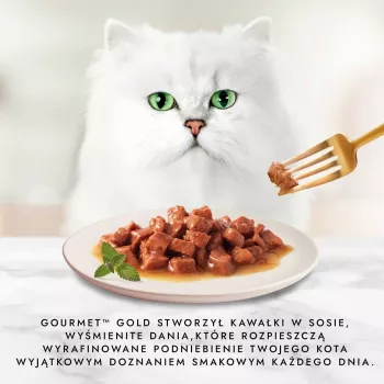 Drėgnas kačių ėdalas Purina Nestlé GOURMET Gold Adult 85 g — vištiena ir lašiša, baltymai 7%, drėgmė 82%