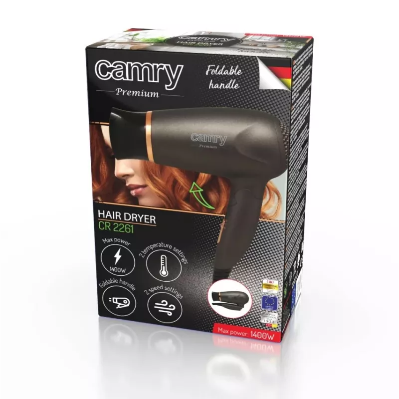 Plaukų džiovintuvas Camry CR 2261, metalinis pilkas, auksinis, 1400 W