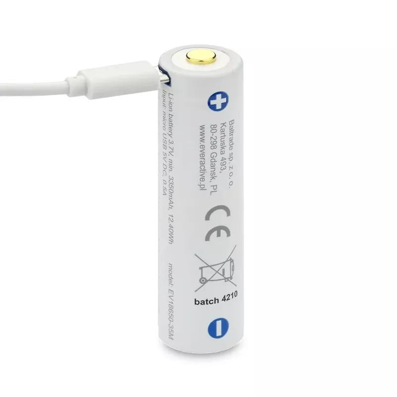 18650 Li-Ion 3.7V everActive 3500mAh battery (1 vnt.) micro-USB with protection