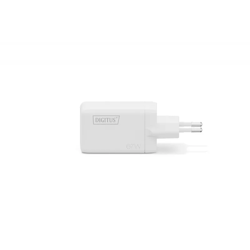 Sieninis įkroviklis DIGITUS DA-10303 67W GaN, 2× USB-C + 1× USB-A, 100–240V, baltas