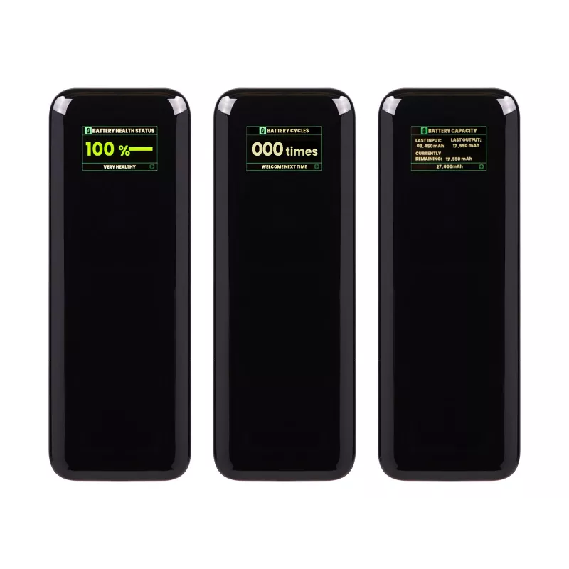 Power bank BLOW AIR99.9 27000mAh PD 140W LCD — 2× USB‑C, 1× USB‑A, 27000 mAh, 140 W bendra galia