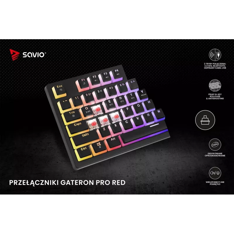 Žaidimų klaviatūra Savio SAVGK-PHENIX RED PUDDING Mechaninė RGB Belaidė