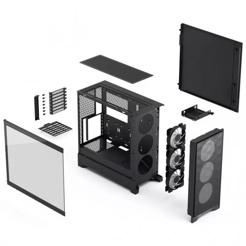 Fractal Design Pop 2 Air Juoda Solid vidutinio dydžio kompiuterio korpusas — ATX palaikymas, 3x 120 mm priekiniai ventiliatoriai, 2,5/3,5 colio diskų nišos, 215×481×462 mm