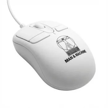 Laidinė abiem rankoms tinkama kompiuterio pelė ManMachine Mighty pelė 5, USB Type-A, 5 mygtukai, balta