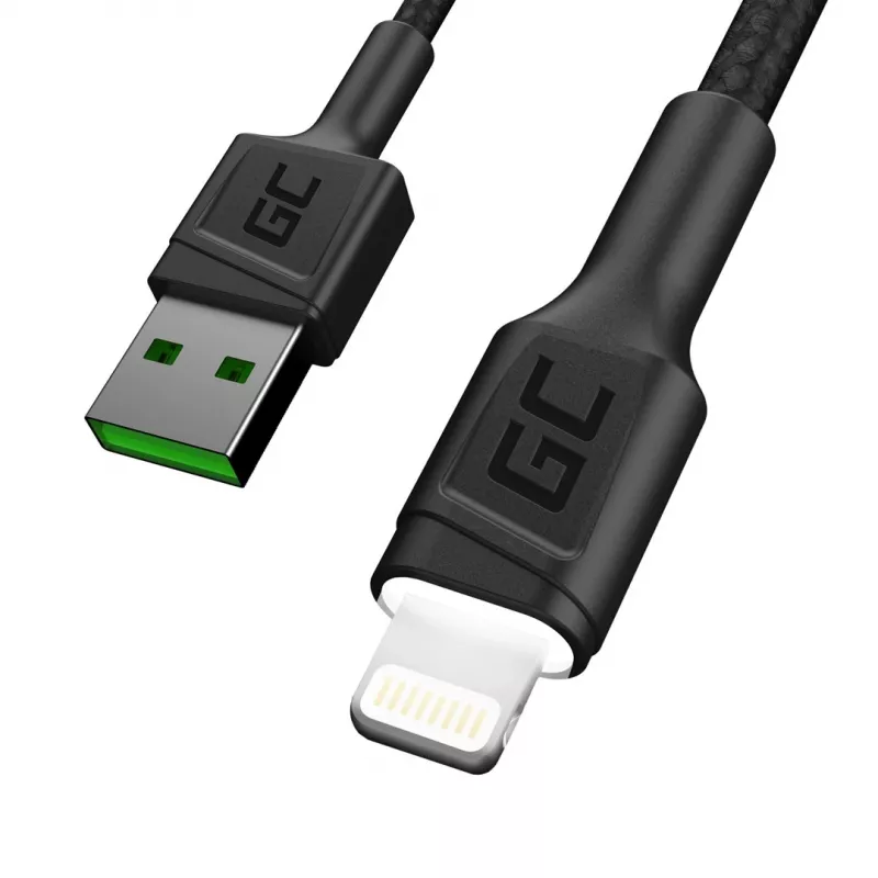 Lightning į USB-A laidas Green Cell KABGC12, 2 m, Lightning – USB A, juodas