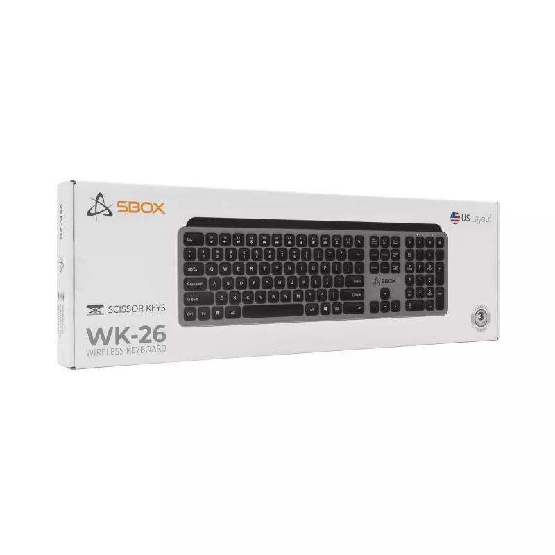 Belaidė klaviatūra SBOX WK-26 US su daugialypės terpės klavišais ir US išdėstymu