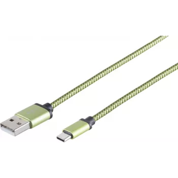 USB laidas S/CONN 14-50119 USB 2.0 0,9 m USB A USB C žalias
