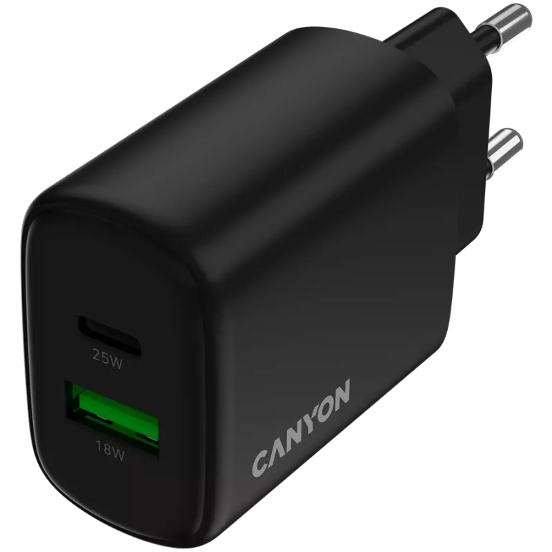 CANYON įkroviklis OnCharge 250 25W 1xPD 1xQC EU juodas