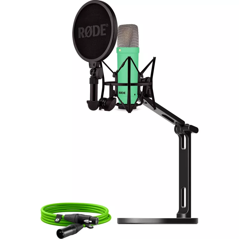 NT1 Signature + XLR laidas + stalinis studijos stovas, mikrofonas šviesiai žalias, rinkinys