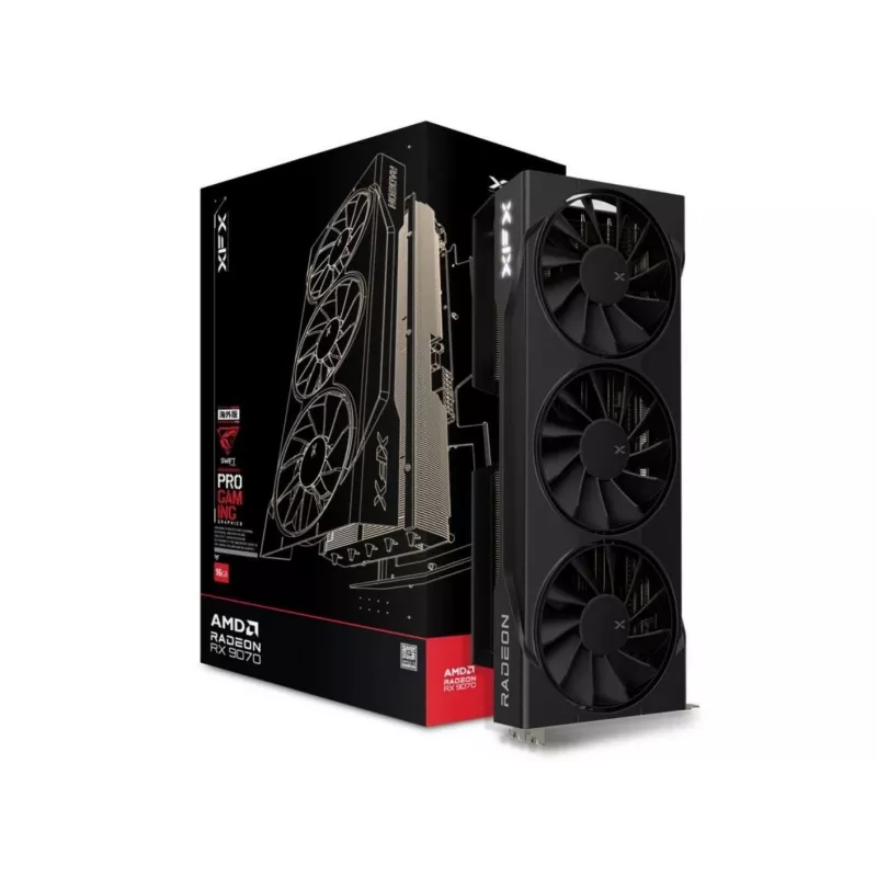 Grafikos plokštė XFX Radeon RX 9070, 16 GB GDDR6, 256-bit, PCIe x16, 2210 MHz, 3 ventiliatorių aušinimas