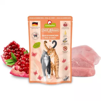 Šlapias kačių maistas Fox4Pets DeliCATessen veršiena ir triušis 85 g pakuotėje, pilnavertis pašaras, be glitimo ir sojos