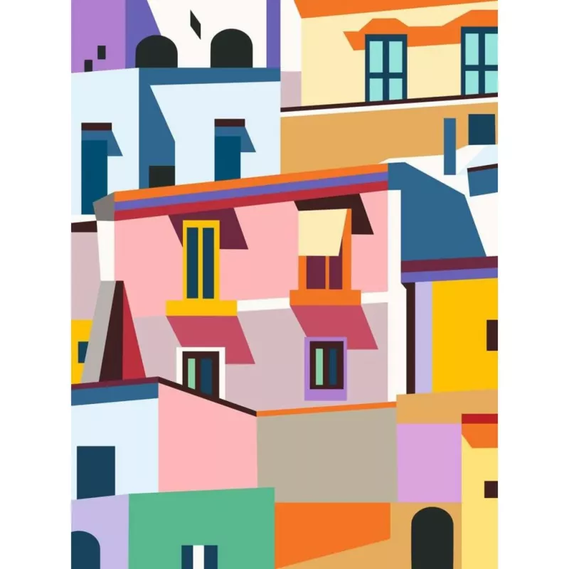 Drobės dažymo rinkinys Ravensburger CreArt Canvas Edition: Colorful Houses, modelis 25527