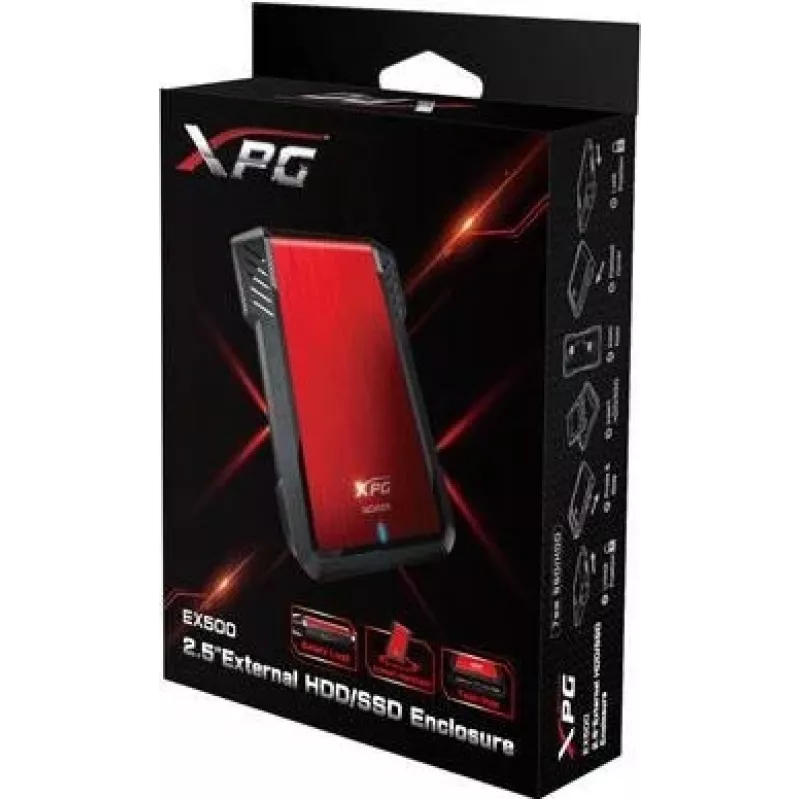 ADATA EX500 HDD/SSD korpusas juoda, raudona 2,5 colio