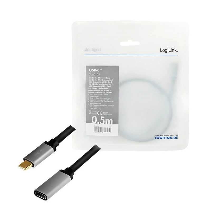 LogiLink USB laidas USB 3.2 Gen 2 CUA0105 0,5 m USB C juoda pilka