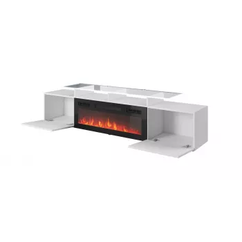 TV spintelė Cama Meble ROVA su elektriniu židiniu 190x37x48 cm balta / blizgi balta